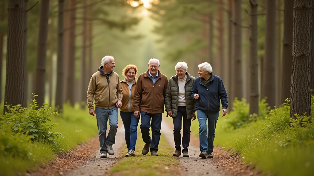 Senior walkers in forest